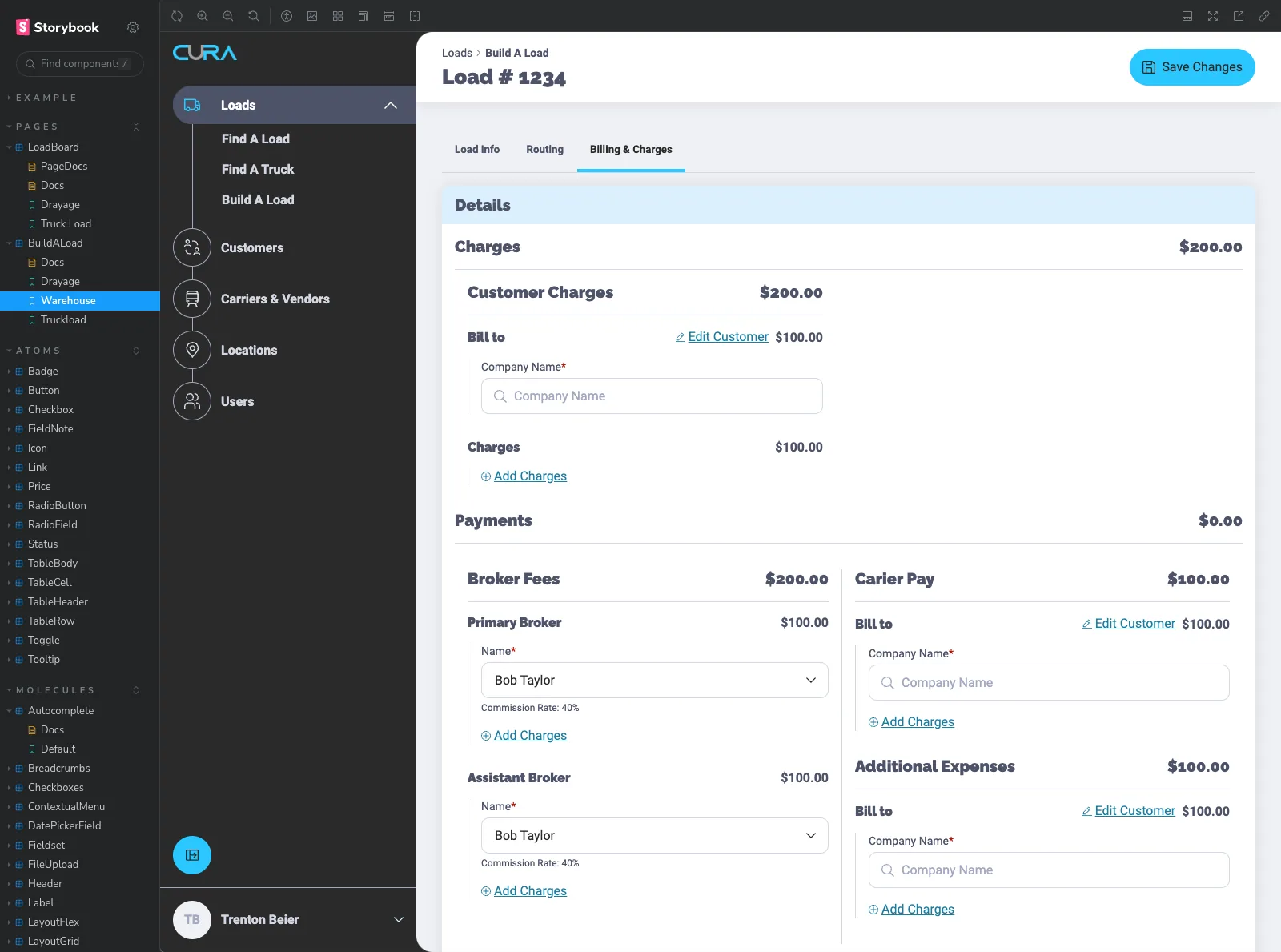 Storybook view of a Build a Load template